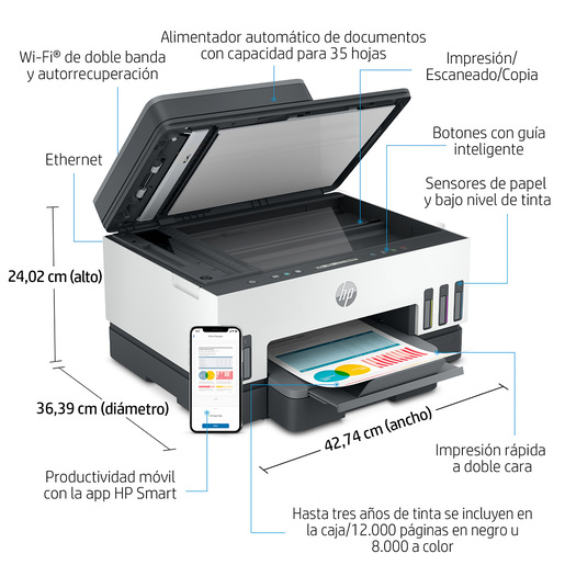Impresora Multifuncional Smart Tank 750 HP Tinta Continua Color Impresora Multifuncional Smart Tank 750 HP Tinta Continua Color