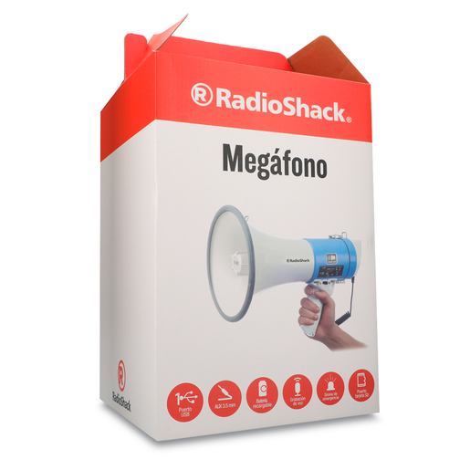 Megáfono Recargable de Mano RadioShack / USB/SD/Auxiliar / Blanco con azul