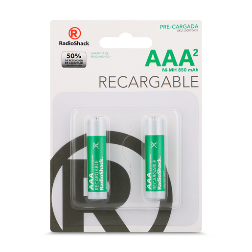 Baterías Recargables Ni MH AAA RadioShack / 850 mAh / 2 piezas  Baterías Recargables Ni MH AAA RadioShack / 850 mAh / 2 piezas