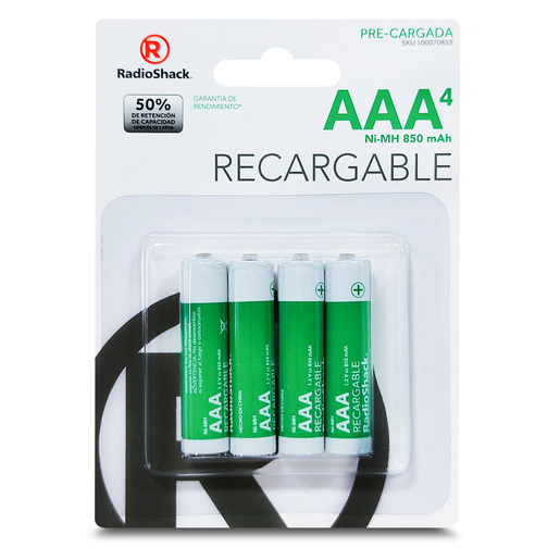 Baterías Recargables Ni MH AAA RadioShack / 850 mAh / 4 piezas  Baterías Recargables Ni MH AAA RadioShack / 850 mAh / 4 piezas
