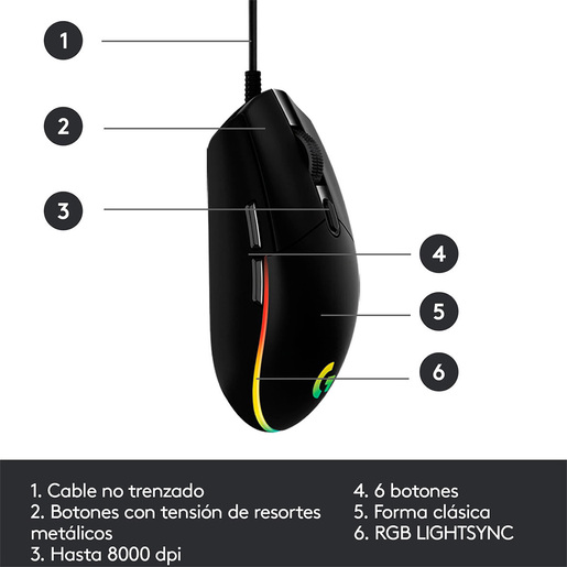 Mouse Gamer Alámbrico Logitech G203 / Negro / USB 