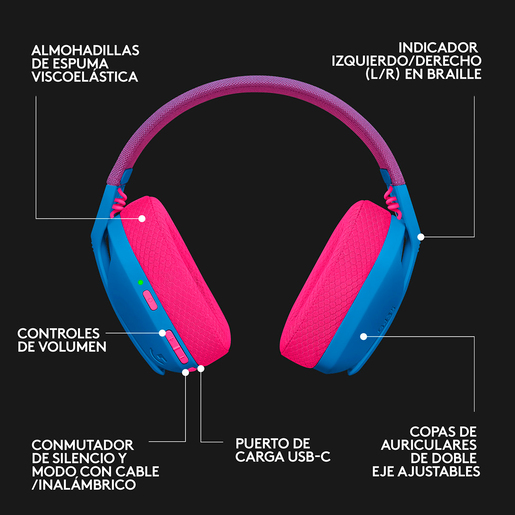 Audífonos Gamer Inalámbricos Logitech G G435 Lightspeed / PC / Mac / PlayStation 4 / PlayStation 5 / Bluetooth / Azul con rosa Audífonos Gamer Inalámbricos Logitech G G435 Lightspeed / PC / Mac / PlayStation 4 / PlayStation 5 / Bluetooth / Azul con rosa