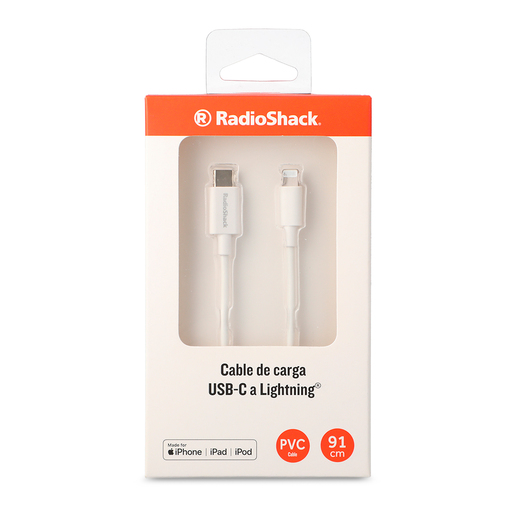 Cable USB C a Lightning RadioShack MFI 91 cm Plástico