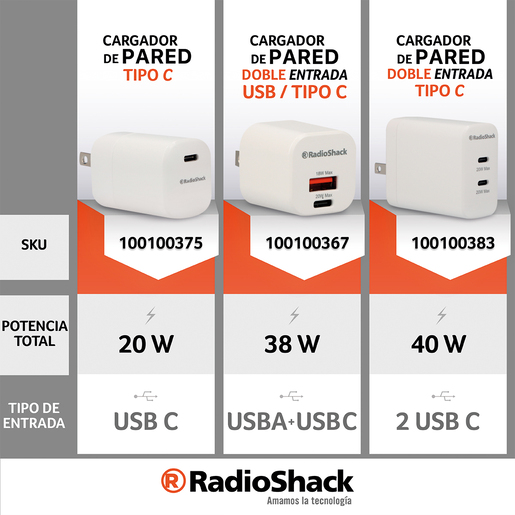 Cargador de Pared 2 USB 1400 RadioShack 20 W