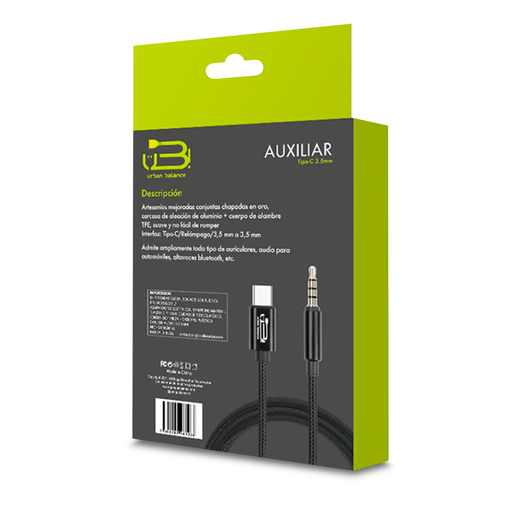 Cable Auxiliar a Tipo C a 3.5 mm Urban Balance 1 m Negro Cable Auxiliar a Tipo C a 3.5 mm Urban Balance 1 m Negro