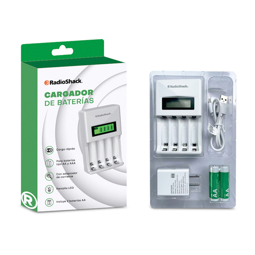 Cargador de Baterías AA y AAA RadioShack Carga Rápida Blanco Cargador de Baterías AA y AAA RadioShack Carga Rápida Blanco