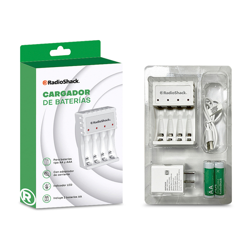Cargador de Baterías AA y AAA RadioShack más 2 baterías AA Blanco Cargador de Baterías AA y AAA RadioShack más 2 baterías AA Blanco