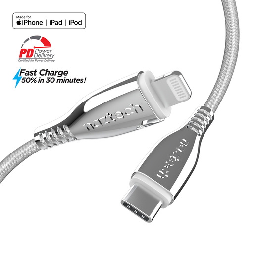 Cable USB C a Lightning Naztech / MFi / 1.8 m / Trenzado / Blanco Cable USB C a Lightning Naztech / MFi / 1.8 m / Trenzado / Blanco