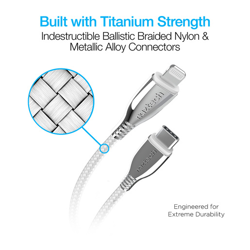 Cable USB C a Lightning Naztech / MFi / 1.8 m / Trenzado / Blanco Cable USB C a Lightning Naztech / MFi / 1.8 m / Trenzado / Blanco
