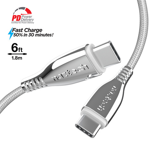 Cable USB C a USB C Naztech / 1.8 m / Blanco