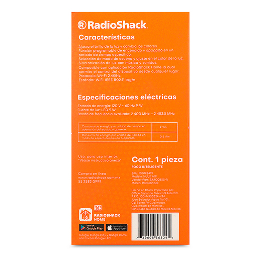 Foco Inteligente Led E26 RadioShack 9 W Alexa/Google Home 