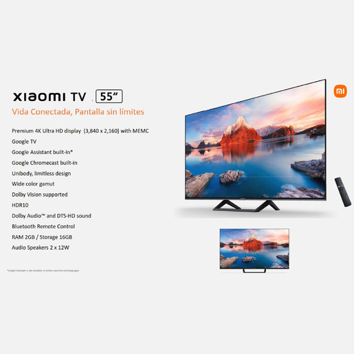 Televisión Xiaomi LED Smart TV de 55, Resolución 3840 x 2160 (Ultra HD  4K), Google TV.