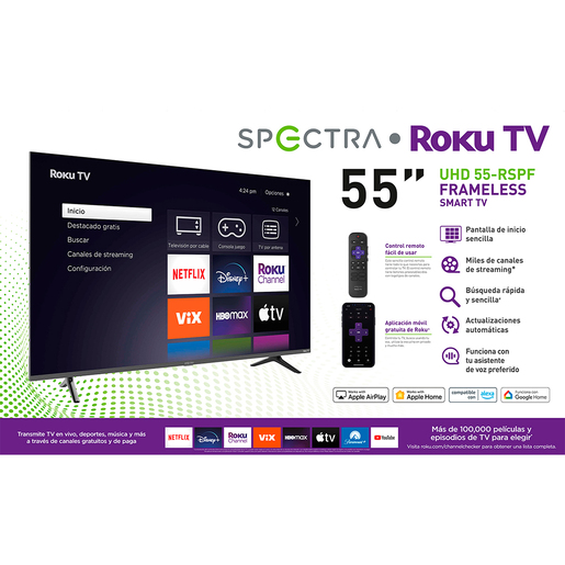Pantalla Spectra Smart TV Roku 55-RSPF 55 pulg. UHD