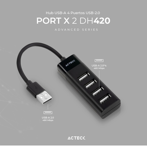 Hub Acteck 4 Puertos USB Negro