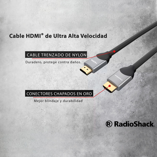 Cable HDMI RadioShack 1.82 m Ultra High Speed Trenzado Negro con Gris