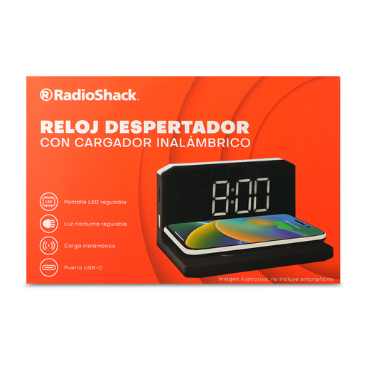 Reloj de Carga Inalámbrica RadioShack Luz LED Negro Reloj de Carga Inalámbrica RadioShack Luz LED Negro