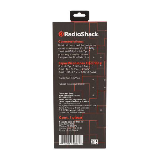 Soporte para Audífonos Gamer RadioShack con Luz RGB Negro Soporte para Audífonos Gamer RadioShack con Luz RGB Negro