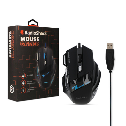 Mouse Gamer Ergonómico RadioShack Luces LED 7 botones Negro Mouse Gamer Ergonómico RadioShack Luces LED 7 botones Negro