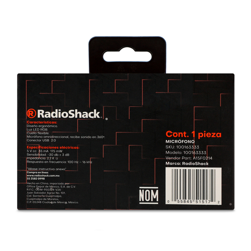 Micrófono Gamer con Luz RGB RadioShack Cuello de Cisne 7 colores  Micrófono Gamer con Luz RGB RadioShack Cuello de Cisne 7 colores