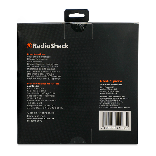 Audífonos Gamer Alámbricos RS-2301 RadioShack Negro con Rojo 
