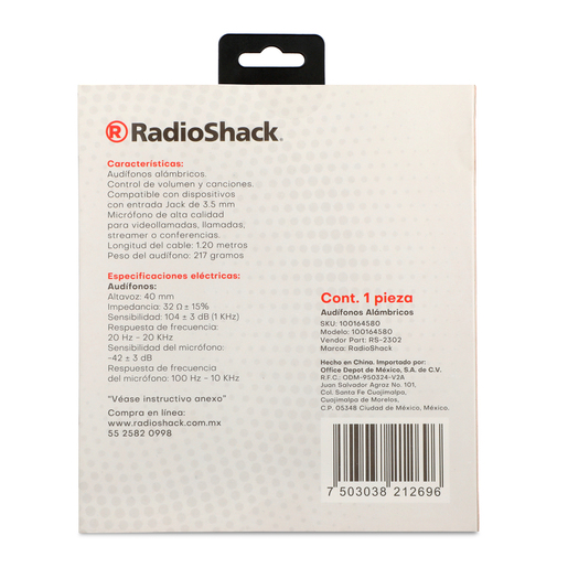 Audífonos Alámbricos RS23-02 RadioShack Negro 