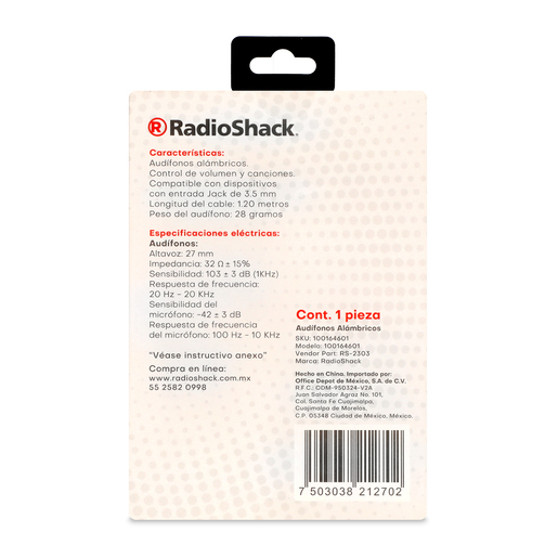 Audífonos Alámbricos RS-2303 RadioShack Negro 
