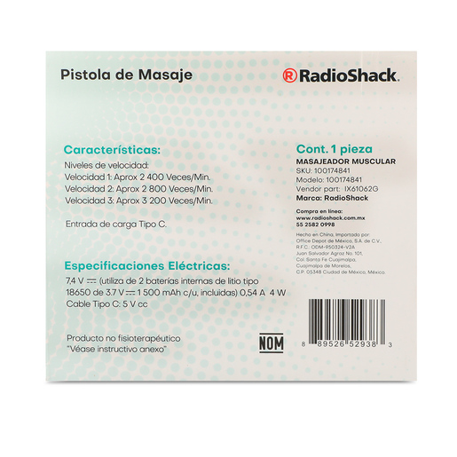 Pistola de Masaje Radio Shack 3 velocidades Recargable Pistola de Masaje Radio Shack 3 velocidades Recargable