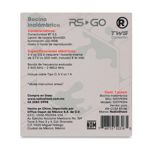 Bocina Inalámbrica Resistente al Agua RadioShack Negro Bocina Inalámbrica Resistente al Agua RadioShack Negro