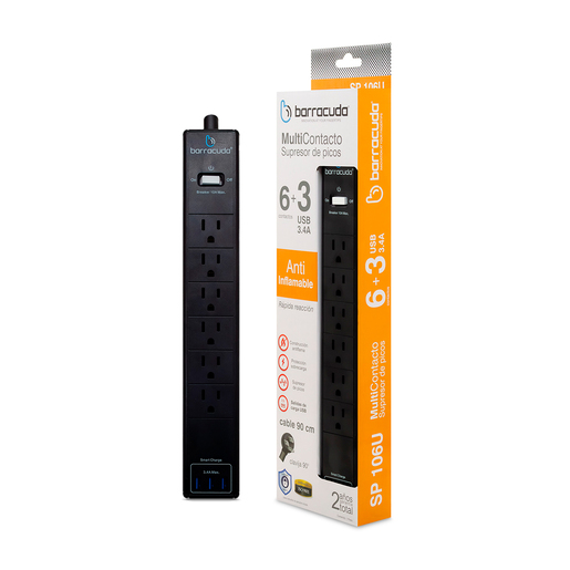 Supresor de Picos Multicontacto SP 106U Barracuda 6 contactos 3 USB 3.4 A Supresor de Picos Multicontacto SP 106U Barracuda 6 contactos 3 USB 3.4 A