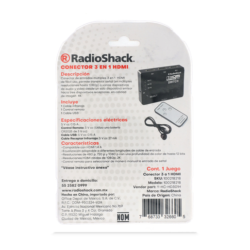 Switch HDMI Tridireccional RadioShack Negro Switch HDMI Tridireccional RadioShack Negro