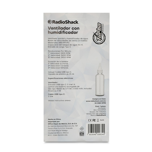 Ventilador Portátil RadioShack con Humificador Blanco Ventilador Portátil RadioShack con Humificador Blanco