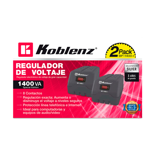 Regulador de Voltaje 1400VA Koblenz 2 piezas Negro Regulador de Voltaje 1400VA Koblenz 2 piezas Negro