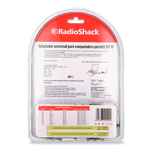 Cargador Universal para Laptop RadioShack / Negro / 90 W / 2 USB Cargador Universal para Laptop RadioShack / Negro / 90 W / 2 USB