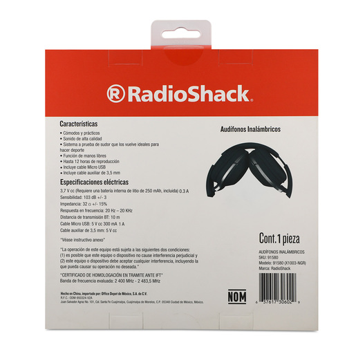 Audífonos Inalámbricos On Ear RadioShack 12 horas Negro Audífonos Inalámbricos On Ear RadioShack 12 horas Negro