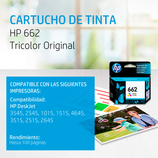 Cartucho de Tinta 662 CZ104AL HP Tricolor 100 páginas