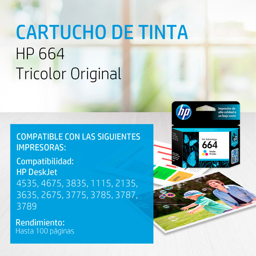 Cartucho de Tinta 664 F6V28AL HP Tricolor 100 páginas