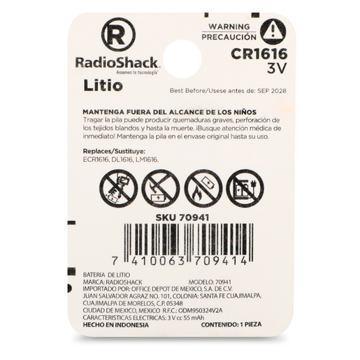 Pila Botón de Litio CR1616 RadioShack