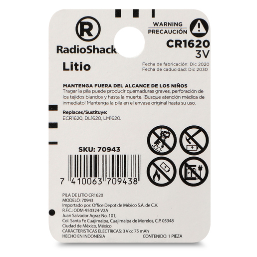 Pila Botón de Litio CR1620 RadioShack, Pilas Litio, Pilas y Baterías, Originales RadioShack, Todas, Categoría