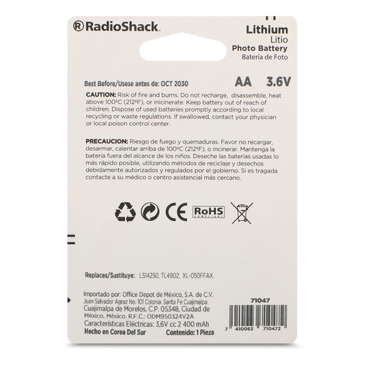 Pila Foto de Litio AA RadioShack Pila Foto de Litio AA RadioShack