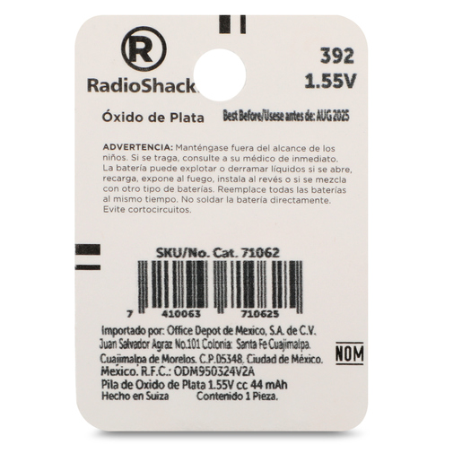 Pila para Reloj de Óxido de Plata 392 RadioShack Pila para Reloj de Óxido de Plata 392 RadioShack