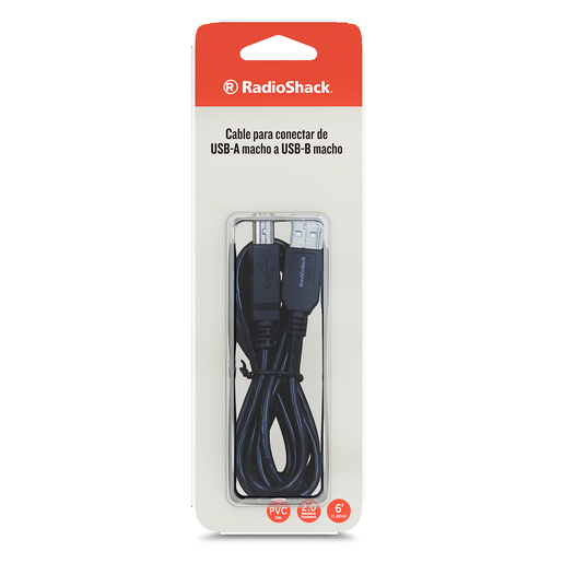 Cable USB A a USB B RadioShack / 1.82m / Plástico / Negro