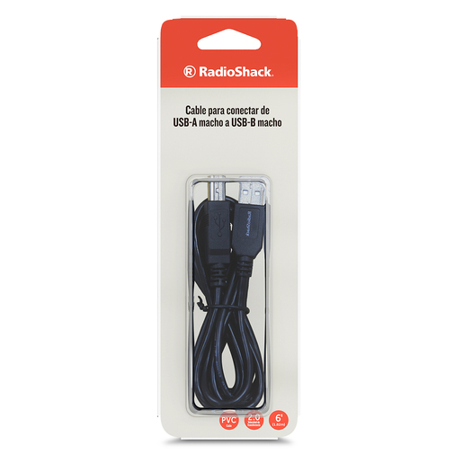 Cable USB A a USB B RadioShack / 1.82m / Plástico / Negro Cable USB A a USB B RadioShack / 1.82m / Plástico / Negro