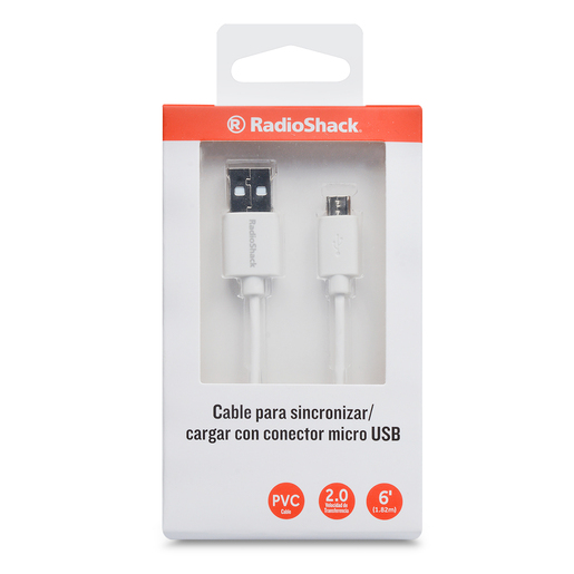 Cable Micro USB RadioShack / 1.80 m / Plástico / Blanco