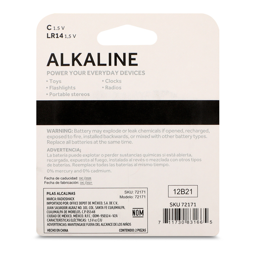 Pilas Alcalinas C RadioShack 2 piezas Pilas Alcalinas C RadioShack 2 piezas