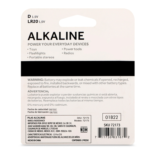 Pilas Alcalinas D RadioShack 2 piezas Pilas Alcalinas D RadioShack 2 piezas