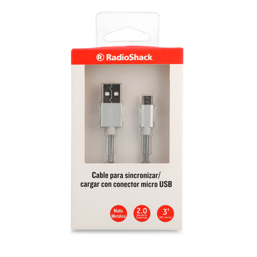 Cable USB a Micro USB RadioShack / 90 cm / Metal / Plata Cable USB a Micro USB RadioShack / 90 cm / Metal / Plata
