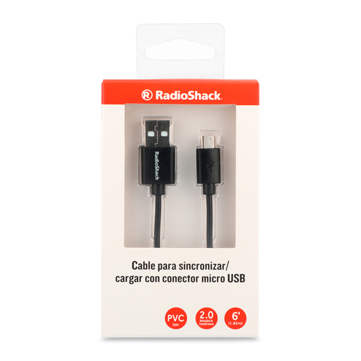 Cable USB a Micro USB RadioShack / 1.8 m / Plástico / Negro Cable USB a Micro USB RadioShack / 1.8 m / Plástico / Negro