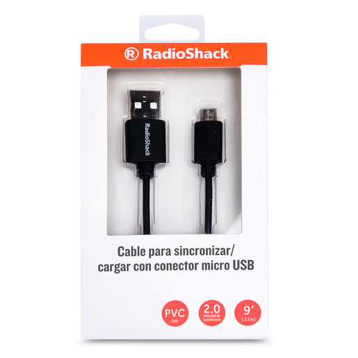 Cable USB a Micro USB RadioShack / 2.7 m / Plástico / Negro