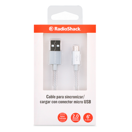 Cable USB a Micro USB RadioShack / 1.8 m / Trenzado / Plata