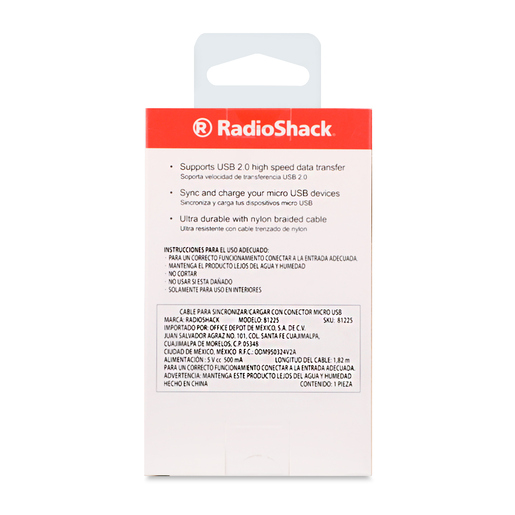 Cable USB a Micro USB RadioShack / 1.8 m / Trenzado / Oro Cable USB a Micro USB RadioShack / 1.8 m / Trenzado / Oro